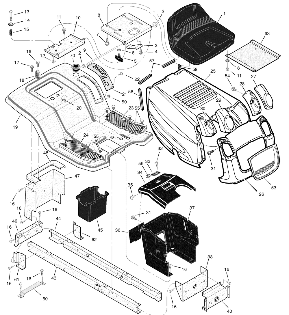 Chassis And Hood Diagram and Parts List for 425640X50B 2006 Briggs and Stratton Lawn Tractor